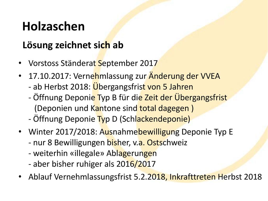 Holzaschen Lösung zeichnet sich ab Vorstoss Ständerat September 2017