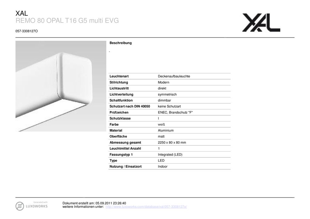 XAL REMO 80 OPAL T16 G5 multi EVG O Beschreibung -