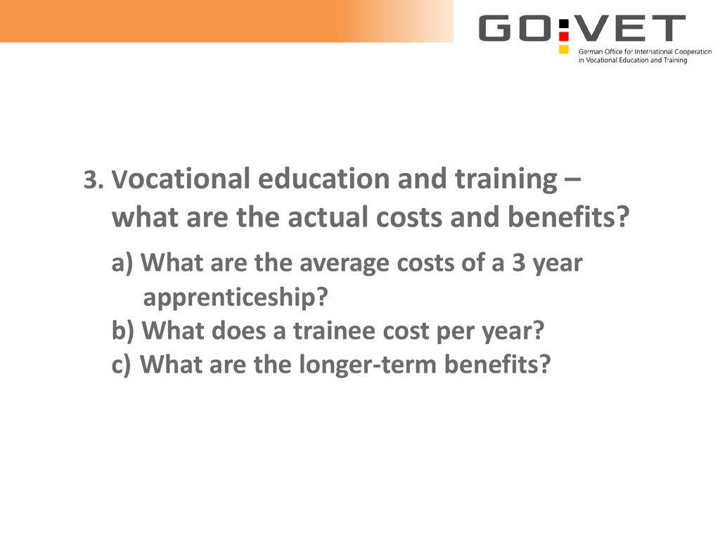 a) What are the average costs of a 3 year apprenticeship