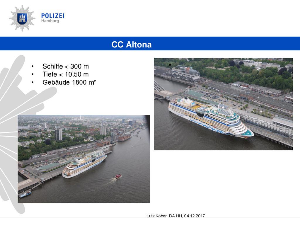 CC Altona Schiffe < 300 m Tiefe < 10,50 m Gebäude 1800 m²