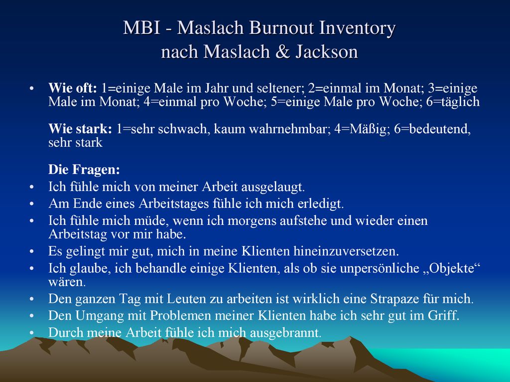 MBI - Maslach Burnout Inventory nach Maslach & Jackson