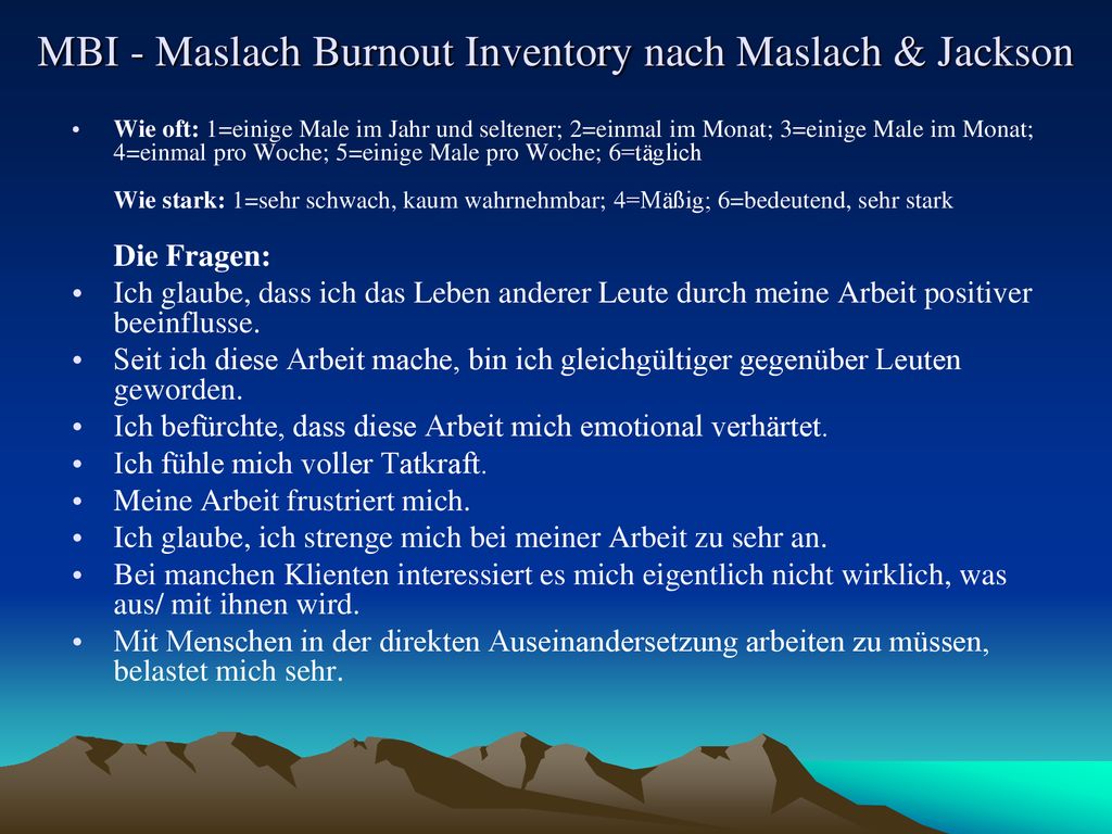 MBI - Maslach Burnout Inventory nach Maslach & Jackson