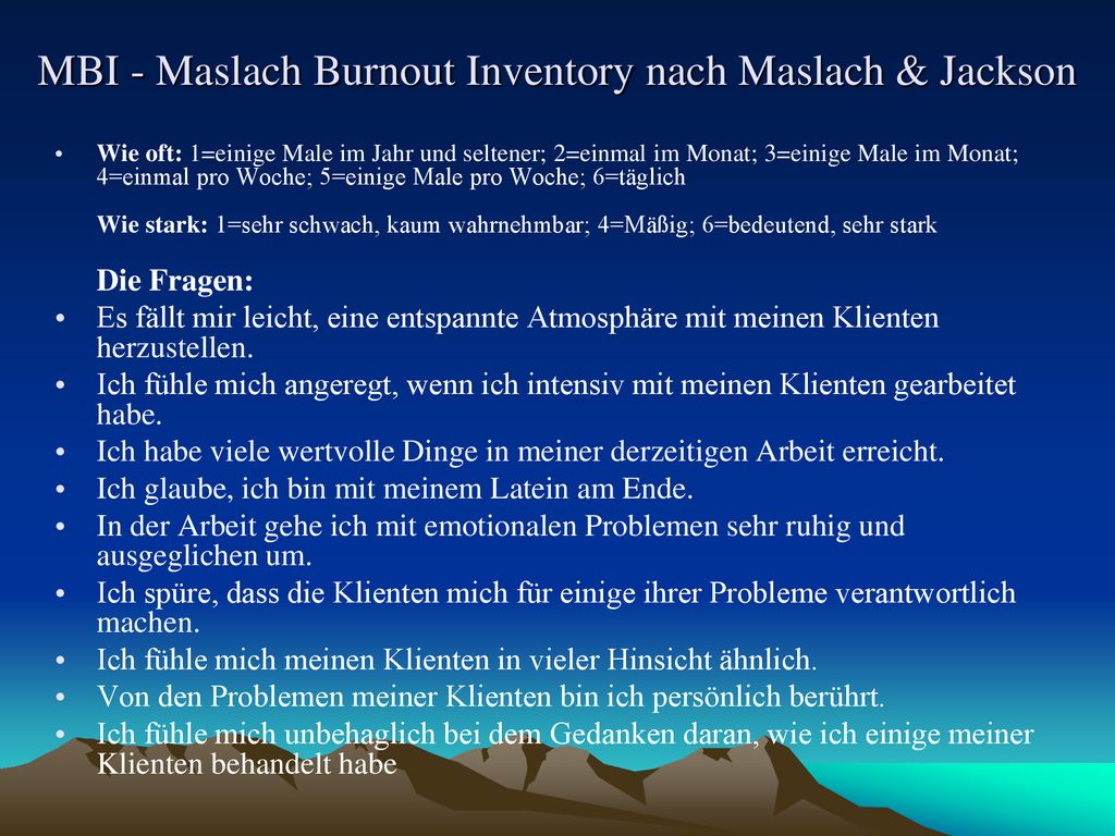 MBI - Maslach Burnout Inventory nach Maslach & Jackson