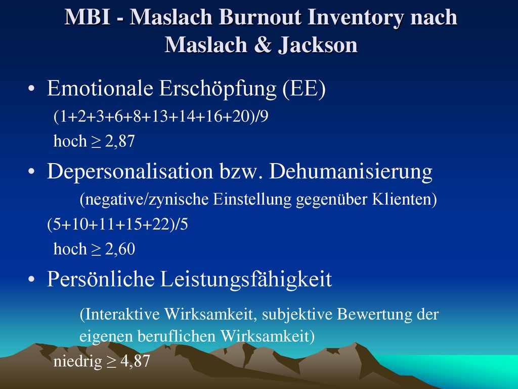 MBI - Maslach Burnout Inventory nach Maslach & Jackson