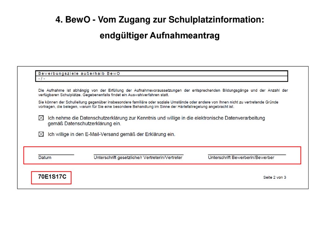 4. BewO - Vom Zugang zur Schulplatzinformation: endgültiger Aufnahmeantrag
