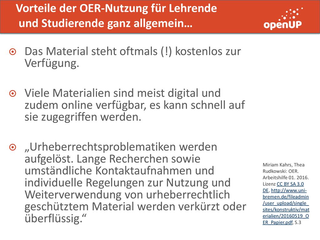 Vorteile der OER-Nutzung für Lehrende und Studierende ganz allgemein…