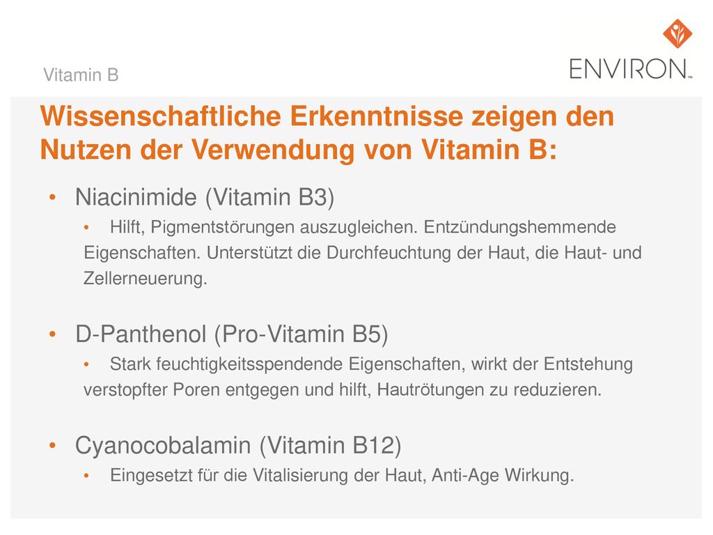 Vitamin B Wissenschaftliche Erkenntnisse zeigen den Nutzen der Verwendung von Vitamin B: Niacinimide (Vitamin B3)