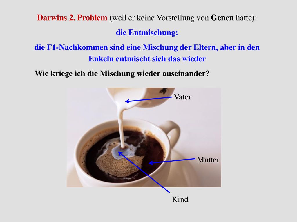 Darwins 2. Problem (weil er keine Vorstellung von Genen hatte):