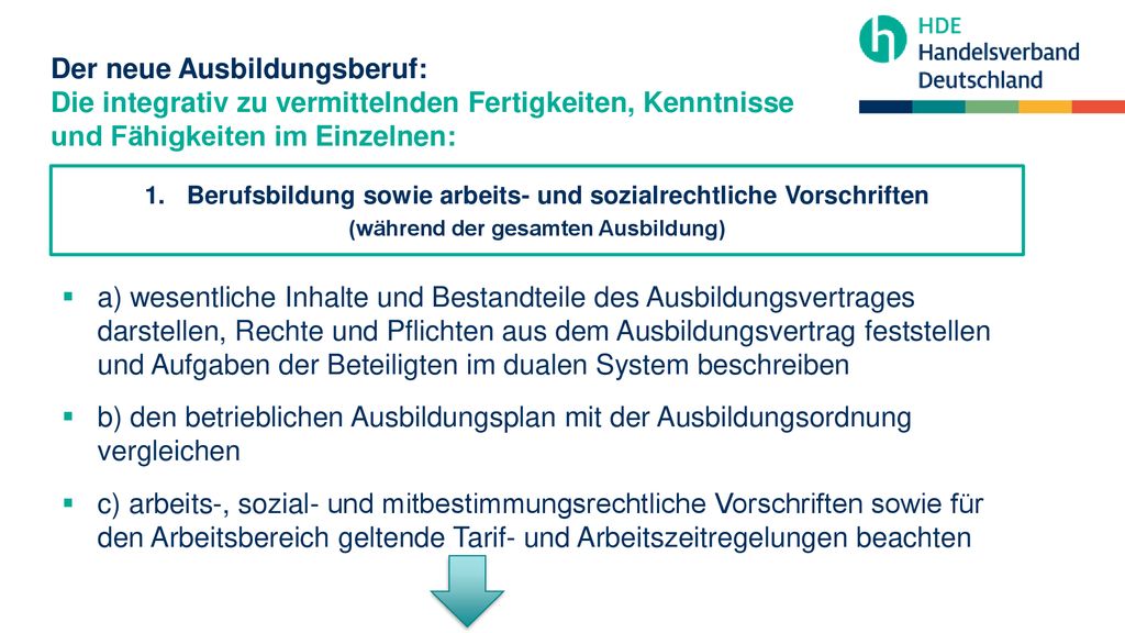 Der neue Ausbildungsberuf: Die integrativ zu vermittelnden Fertigkeiten, Kenntnisse und Fähigkeiten im Einzelnen: