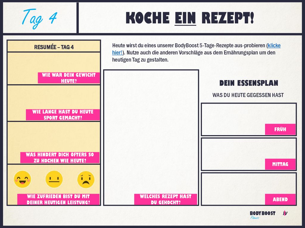 Tag 4 KOCHE EIN REZEPT! DEIN ESSENSPLAN
