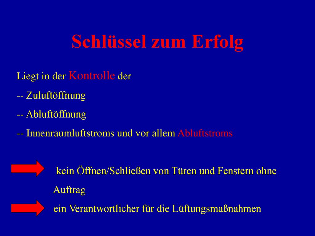 Schlüssel zum Erfolg Liegt in der Kontrolle der -- Zuluftöffnung