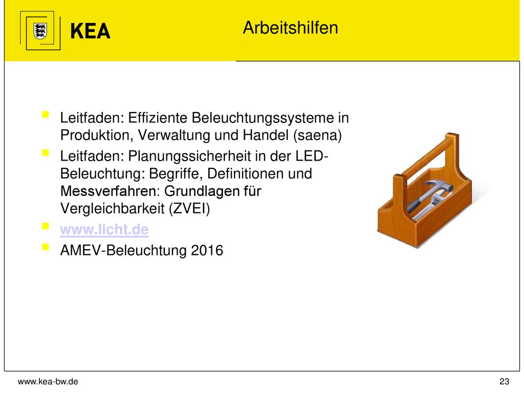 Arbeitshilfen Leitfaden: Effiziente Beleuchtungssysteme in Produktion, Verwaltung und Handel (saena)