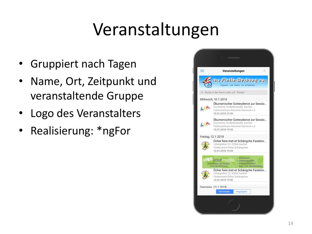 Veranstaltungen Gruppiert nach Tagen