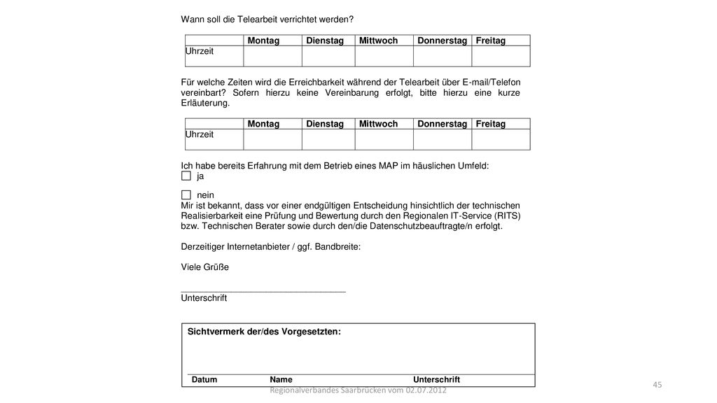 DV Telearbeit und mobiles Arbeiten im JC des Regionalverbandes Saarbrücken vom