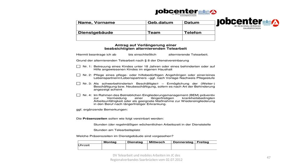 DV Telearbeit und mobiles Arbeiten im JC des Regionalverbandes Saarbrücken vom