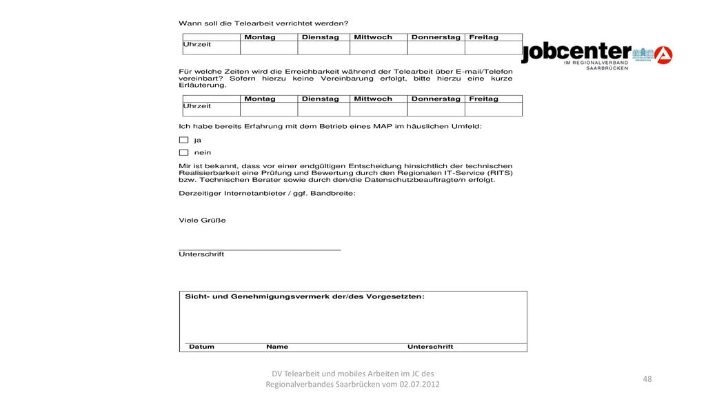 DV Telearbeit und mobiles Arbeiten im JC des Regionalverbandes Saarbrücken vom