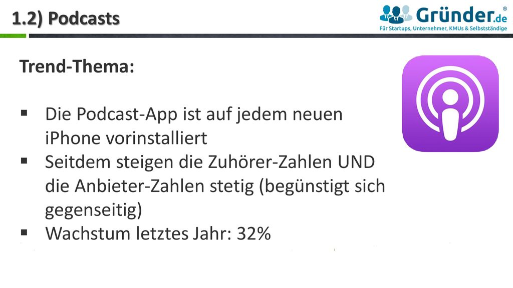 1.2) Podcasts Trend-Thema: Die Podcast-App ist auf jedem neuen iPhone vorinstalliert.