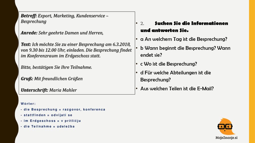 2. Suchen Sie die Informationen und antworten Sie.