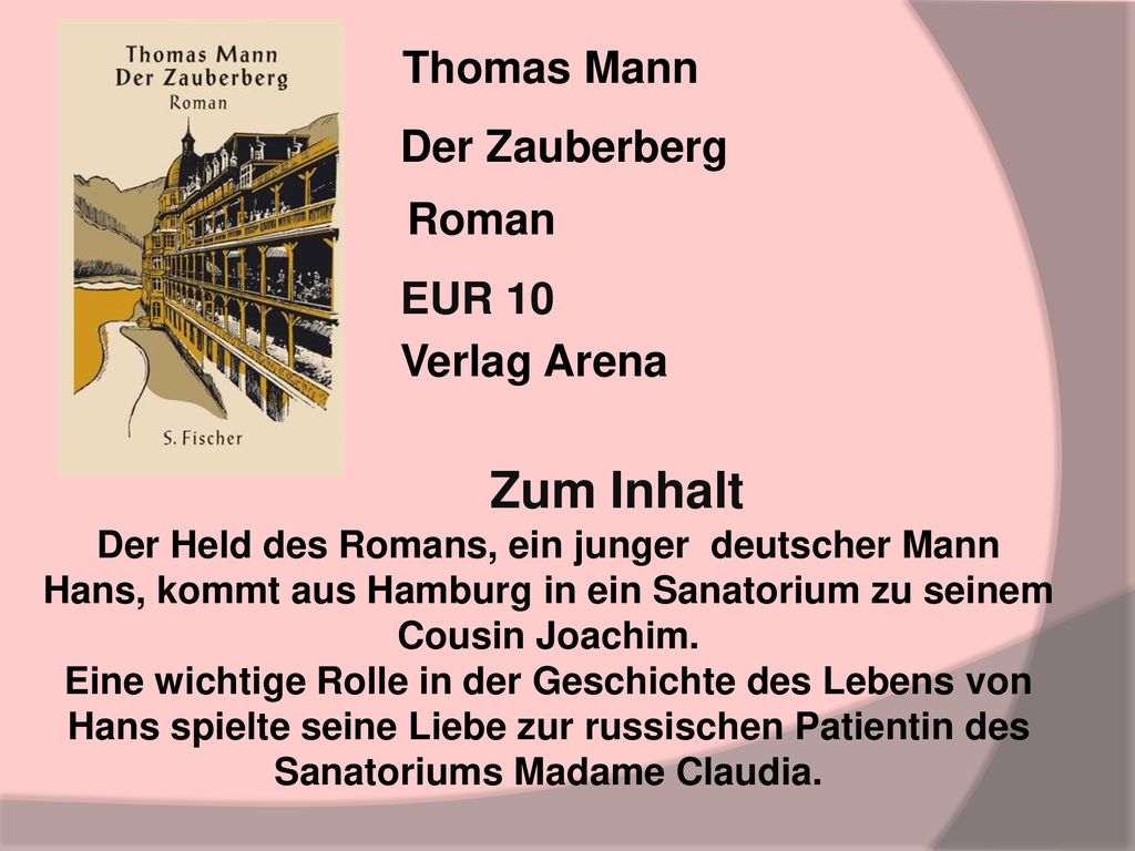 Zum Inhalt Thomas Mann Der Zauberberg Roman EUR 10 Verlag Arena