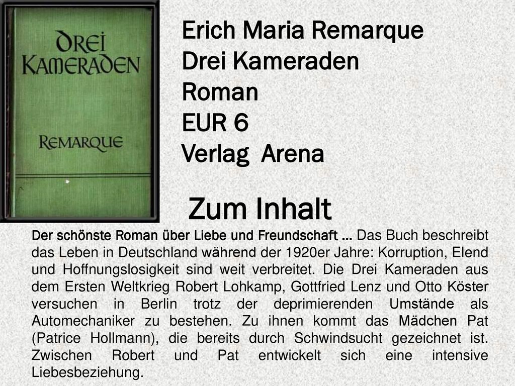 Zum Inhalt Erich Maria Remarque Drei Kameraden Roman EUR 6