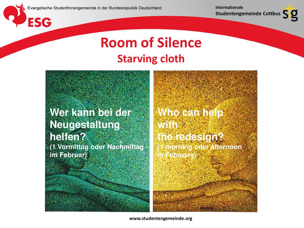 Room of Silence Starving cloth Wer kann bei der Neugestaltung helfen