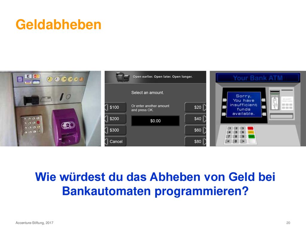 Wie würdest du das Abheben von Geld bei Bankautomaten programmieren