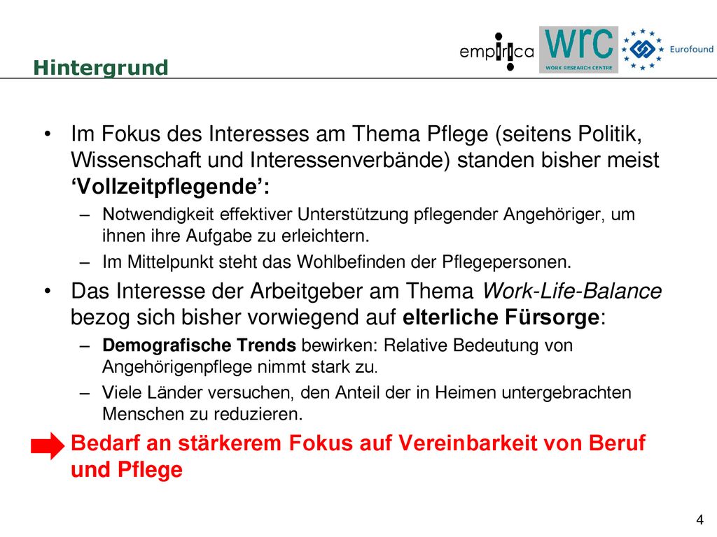 Bedarf an stärkerem Fokus auf Vereinbarkeit von Beruf und Pflege