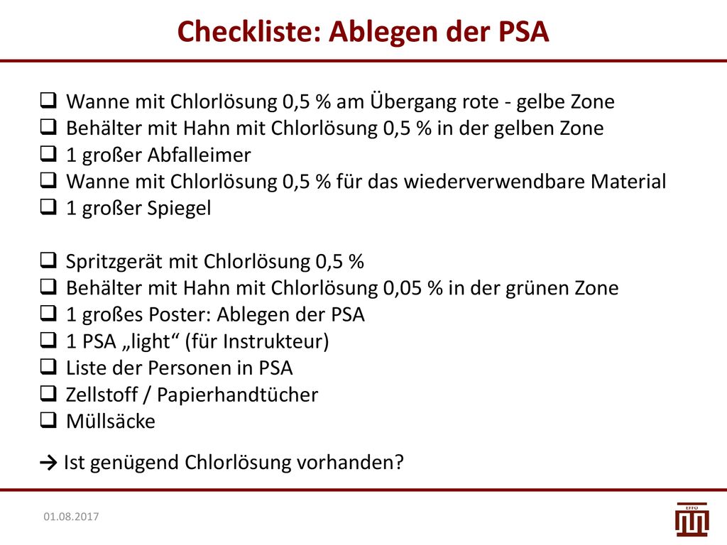 Checkliste: Ablegen der PSA