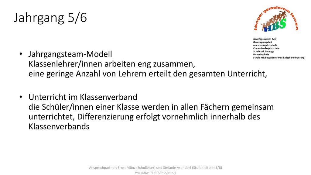 Jahrgang 5/6 Ganztagsklassen 5/6. Ganztagsangebot unesco-projekt-schule Comenius-Projektschule Schule mit Courage.