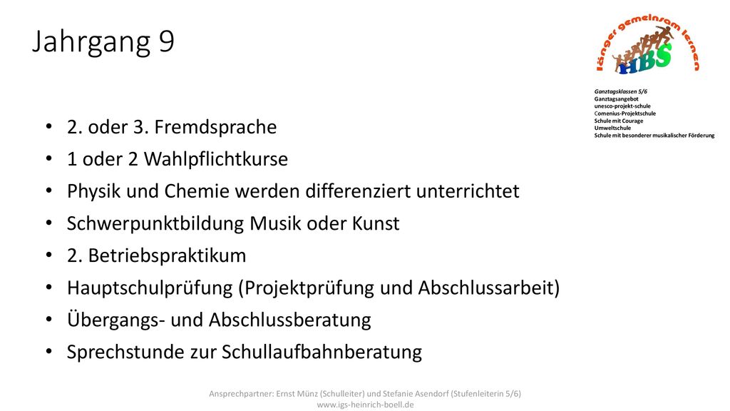 Jahrgang 9 2. oder 3. Fremdsprache 1 oder 2 Wahlpflichtkurse