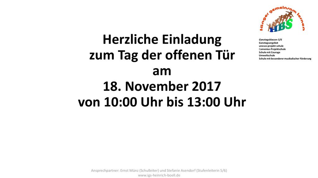 Herzliche Einladung zum Tag der offenen Tür am 18