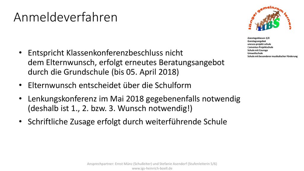 Anmeldeverfahren Ganztagsklassen 5/6. Ganztagsangebot unesco-projekt-schule Comenius-Projektschule Schule mit Courage.