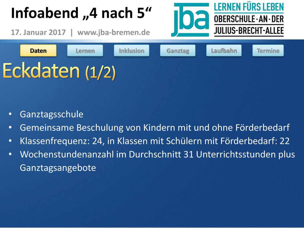 Eckdaten (1/2) Infoabend „4 nach 5 Ganztagsschule