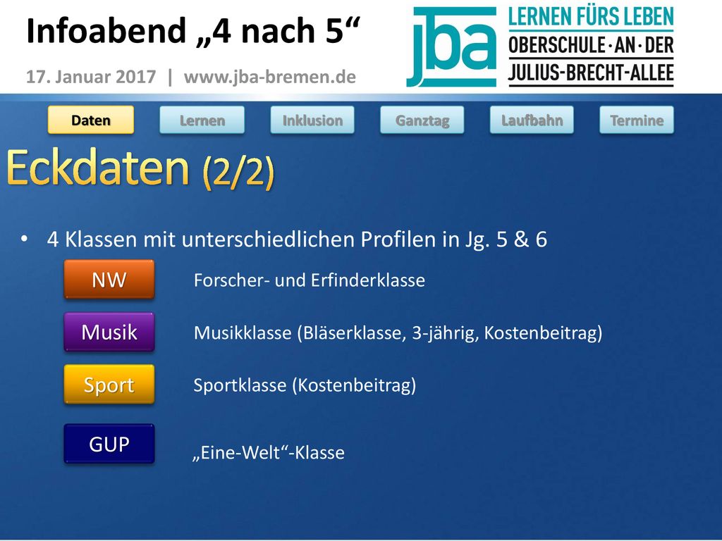 4 Klassen mit unterschiedlichen Profilen in Jg. 5 & 6