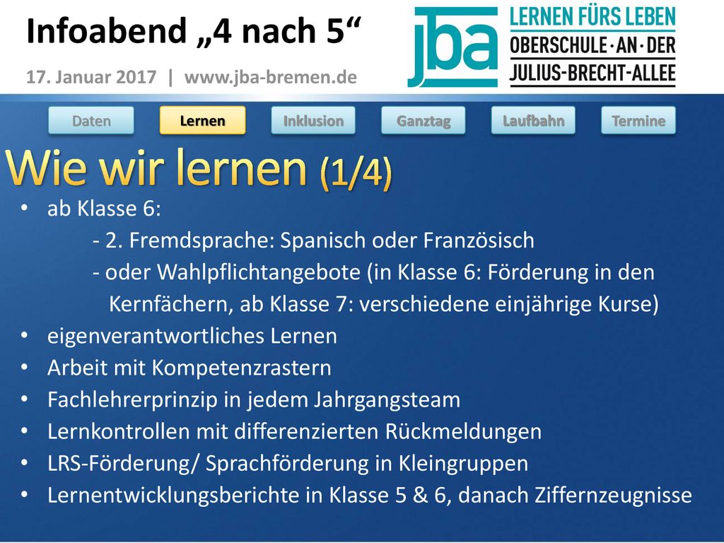 Wie wir lernen (1/4) Infoabend „4 nach 5 ab Klasse 6: