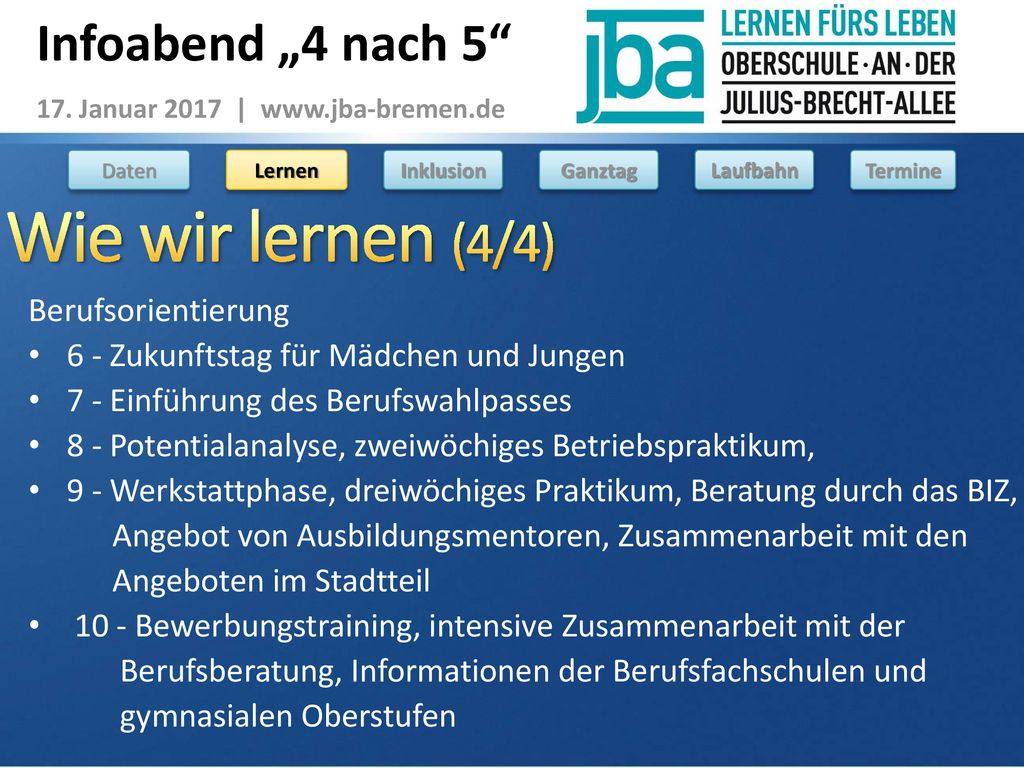 Wie wir lernen (4/4) Infoabend „4 nach 5 Berufsorientierung