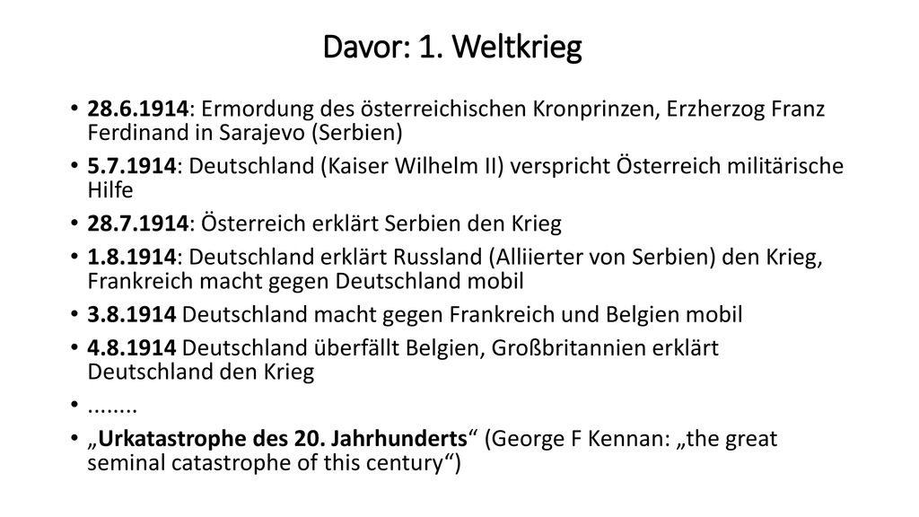 Davor: 1. Weltkrieg : Ermordung des österreichischen Kronprinzen, Erzherzog Franz Ferdinand in Sarajevo (Serbien)