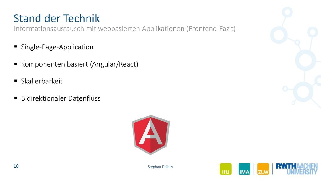 Stand der Technik Informationsaustausch mit webbasierten Applikationen (Frontend-Fazit) Single-Page-Application.