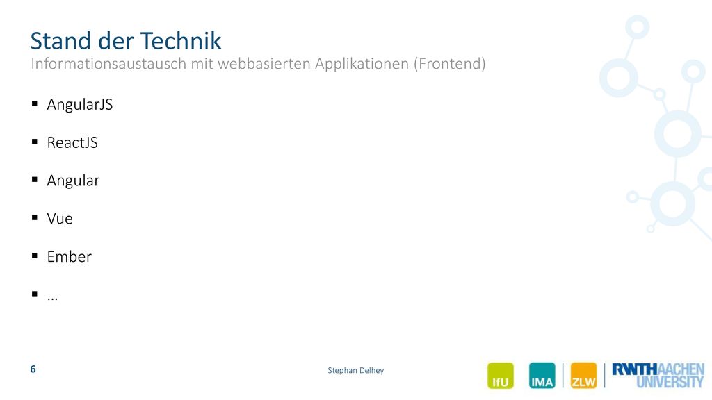 Stand der Technik Informationsaustausch mit webbasierten Applikationen (Frontend) AngularJS. ReactJS.