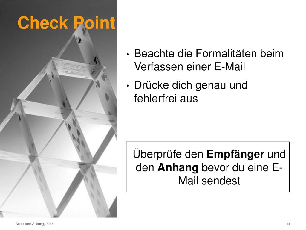 Überprüfe den Empfänger und den Anhang bevor du eine E- Mail sendest