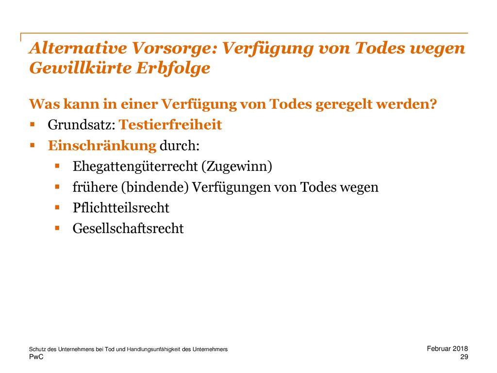 Alternative Vorsorge: Verfügung von Todes wegen Gewillkürte Erbfolge