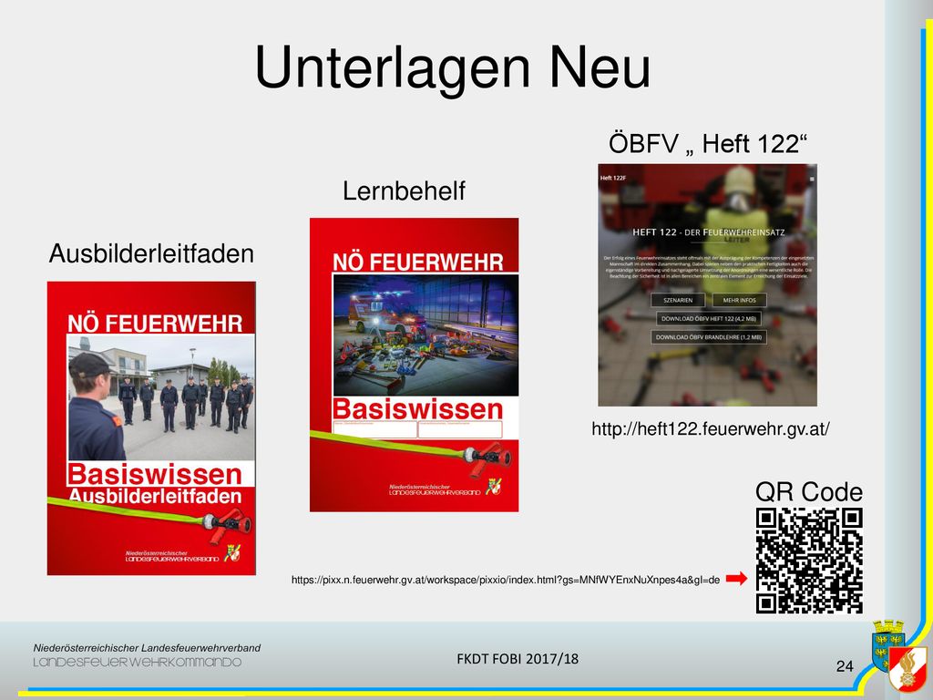 Unterlagen Neu ÖBFV „ Heft 122 Lernbehelf Ausbilderleitfaden QR Code