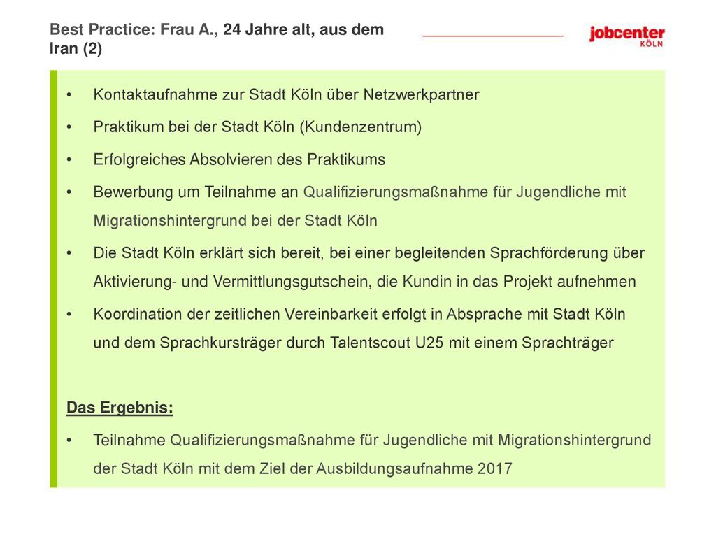 Best Practice: Frau A., 24 Jahre alt, aus dem Iran (2)
