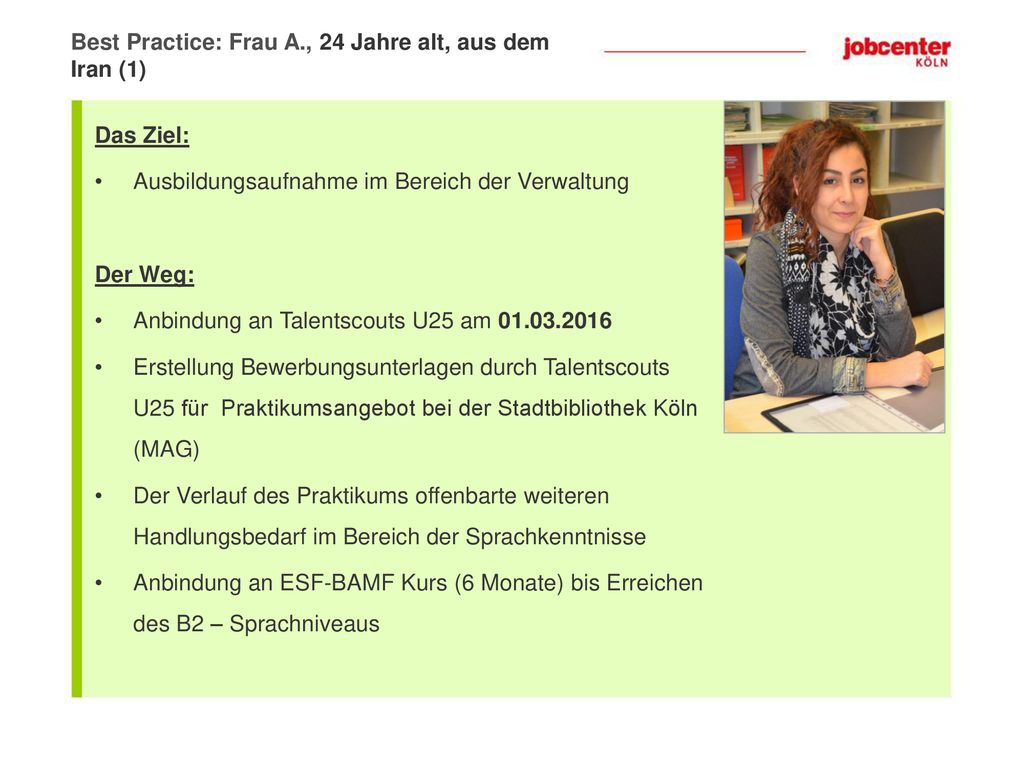Best Practice: Frau A., 24 Jahre alt, aus dem Iran (1)