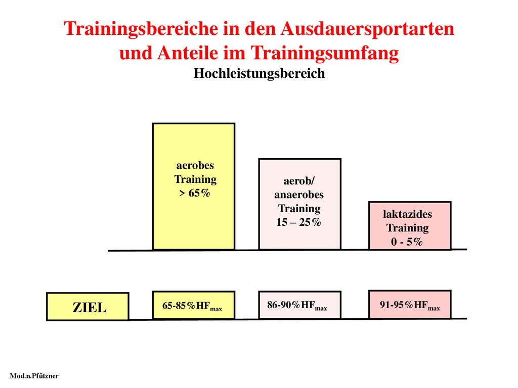 Trainingsbereiche in den Ausdauersportarten und Anteile im Trainingsumfang Hochleistungsbereich