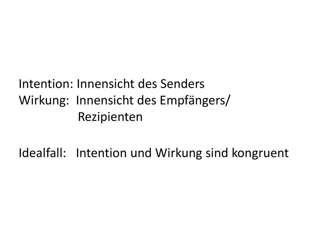 Intention: Innensicht des Senders Wirkung: Innensicht des Empfängers/ Rezipienten Idealfall: Intention und Wirkung sind kongruent