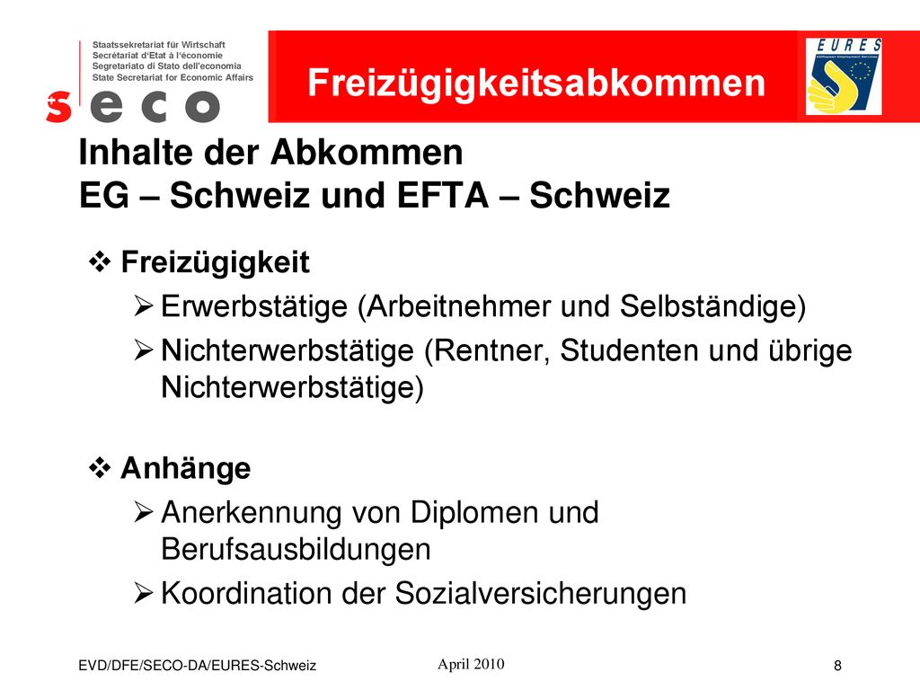 Inhalte der Abkommen EG – Schweiz und EFTA – Schweiz
