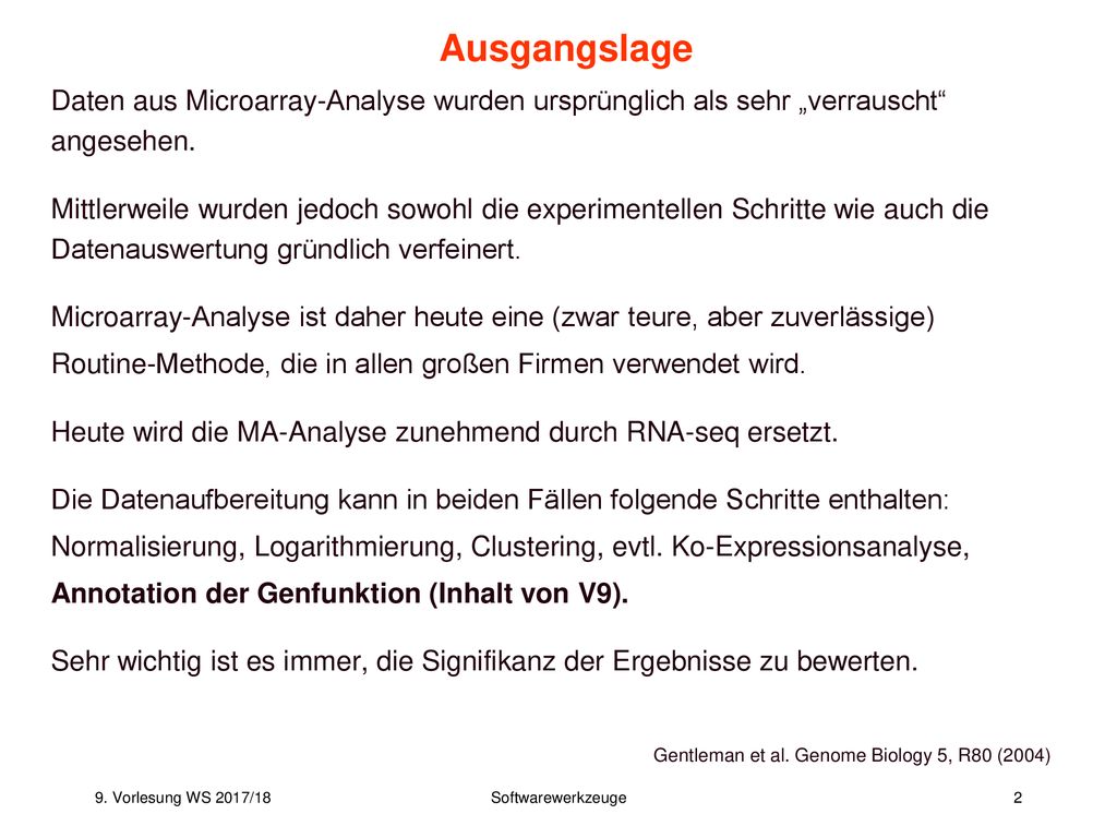 Ausgangslage Daten aus Microarray-Analyse wurden ursprünglich als sehr „verrauscht angesehen.