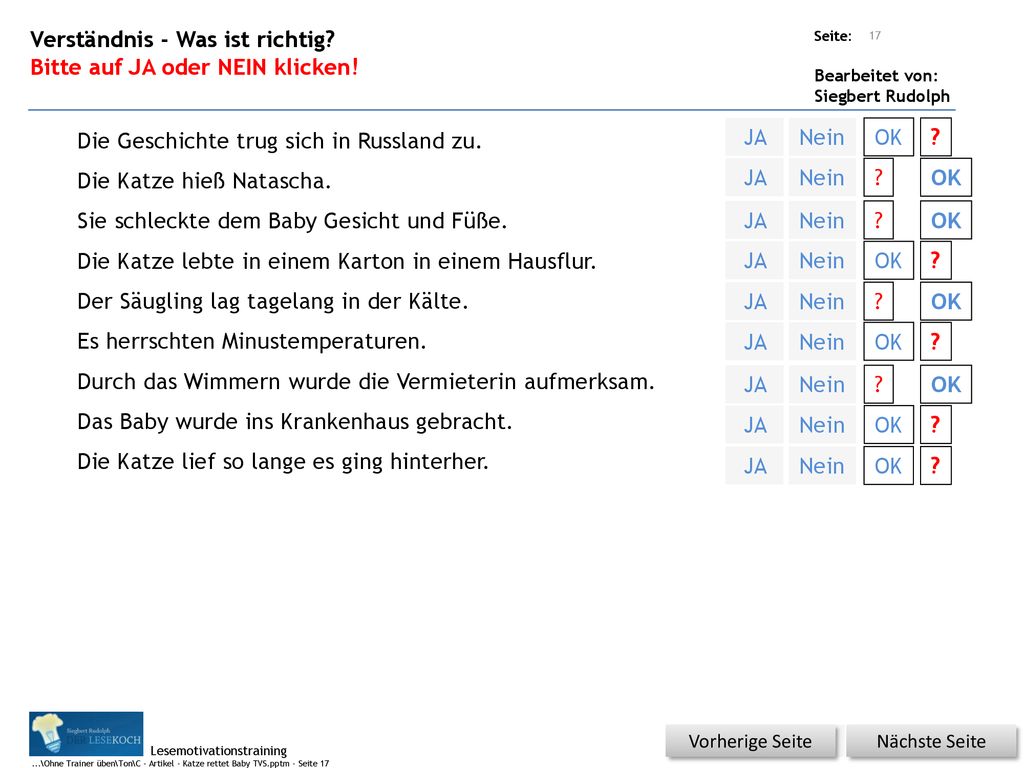 Verständnis - Was ist richtig Bitte auf JA oder NEIN klicken!