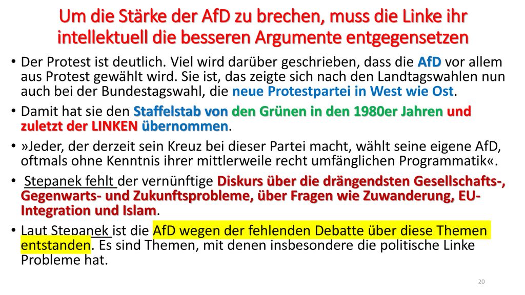 Um die Stärke der AfD zu brechen, muss die Linke ihr intellektuell die besseren Argumente entgegensetzen